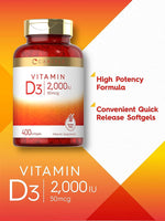 Load image into Gallery viewer, Vitamin D3 2000 IU | 400 Softgels
