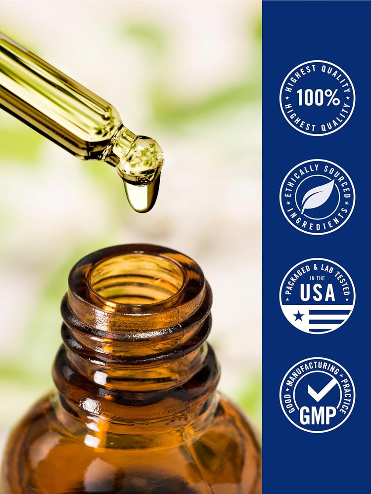 Infographic showing highest quality, ethically sourced ingredients, packaged and lab-tested in USA with GMP standards.