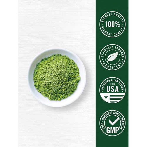 View 7 Infographic stating 100% highest quality, ethically sourced ingredients, packaged and lab tested in the USA, GMP certified.