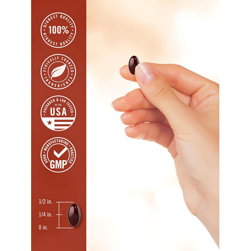 View 7 A hand holds a CL Tahoe Nutritionals Vitamin C + Zinc softgel, measuring half an inch in length.