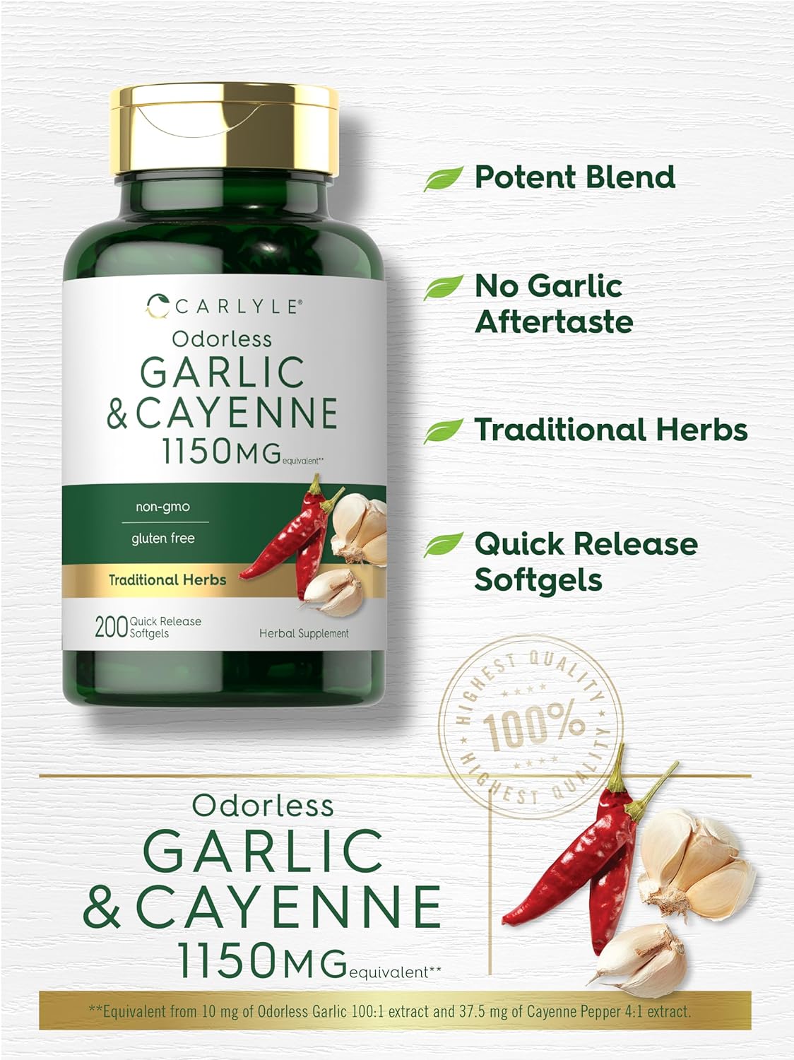 Odorless Garlic & Cayenne 1150 mg | 200 Softgels
