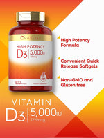 Load image into Gallery viewer, Vitamin D3 5000 IU (125 mcg)  | 500 Softgels
