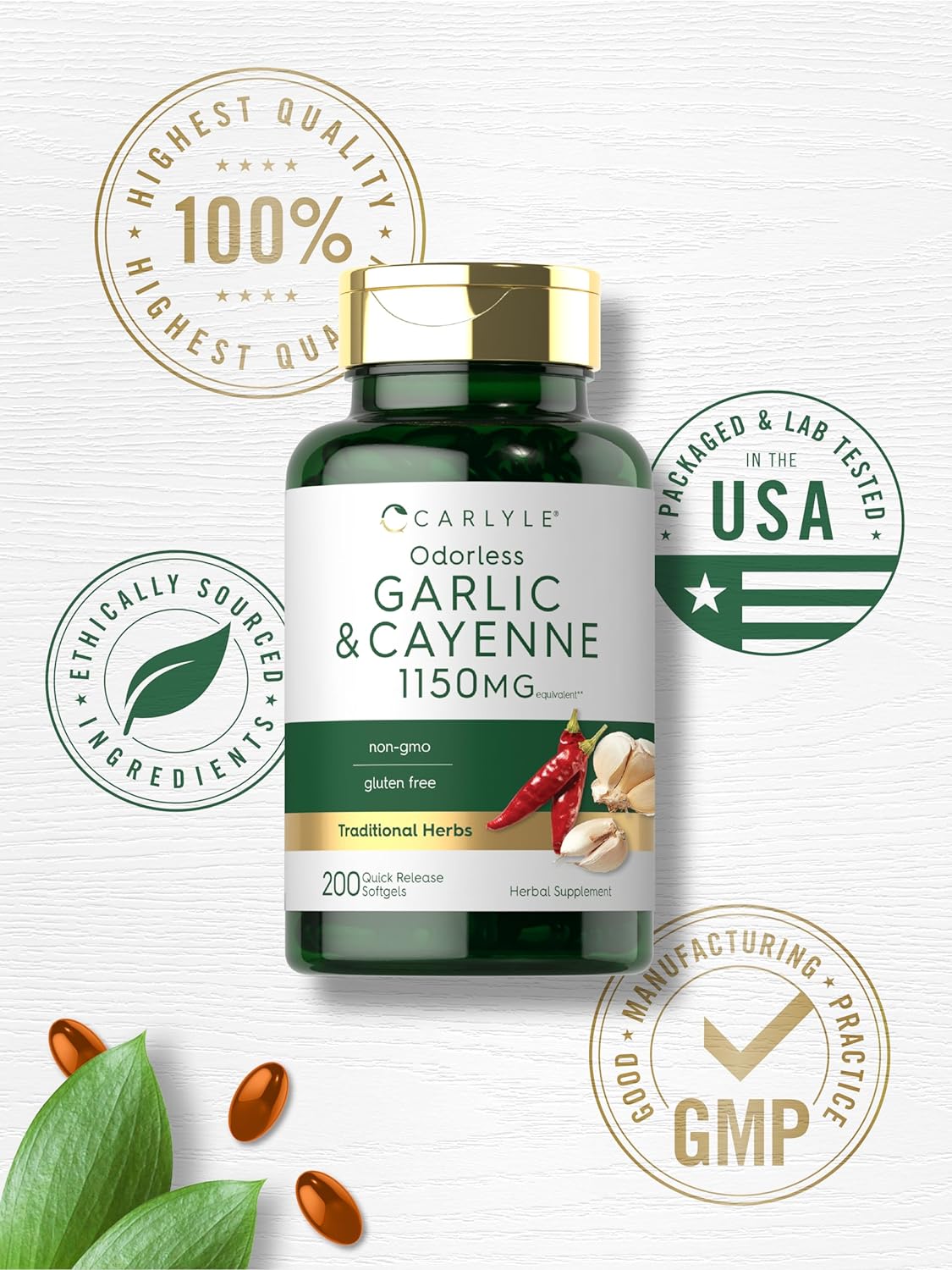 Odorless Garlic & Cayenne 1150 mg | 200 Softgels