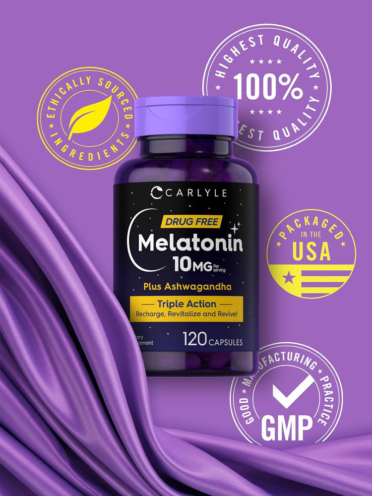 Melatonin 10mg pro Portion mit Ashwagandha | 120 Kapseln