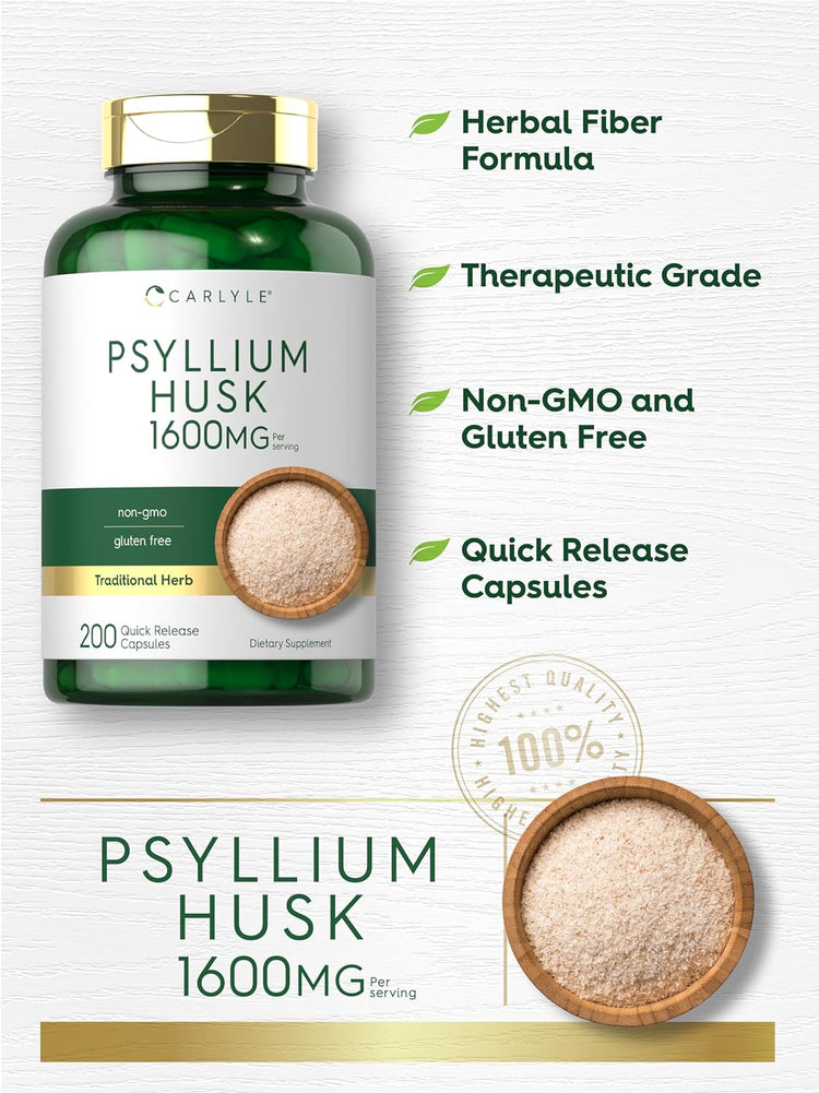 Psyllium Husk 1600mg per serving | 200 Capsules