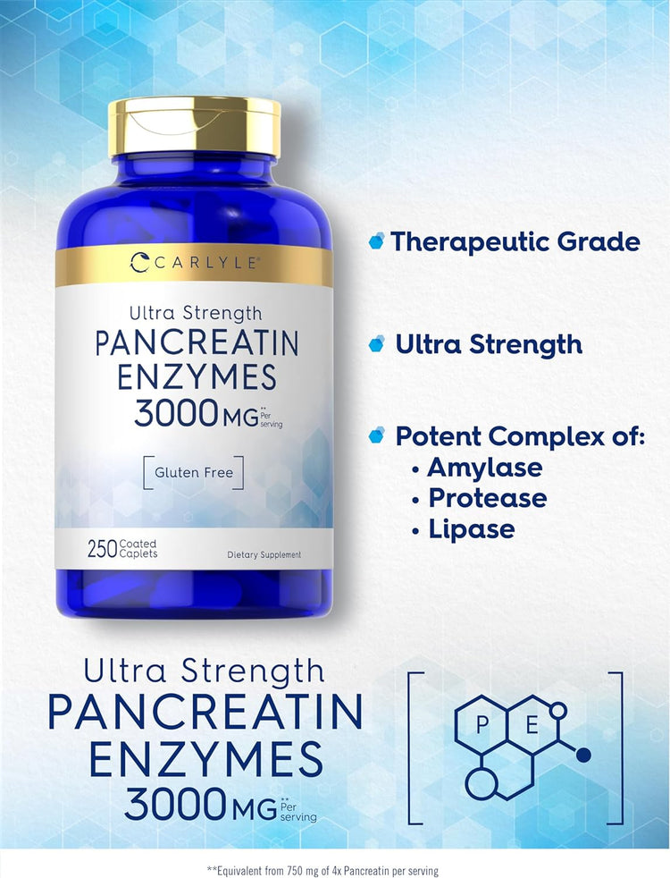 Enzimas Digestivas de Pancreatina 3000mg por porção | 250 Comprimidos