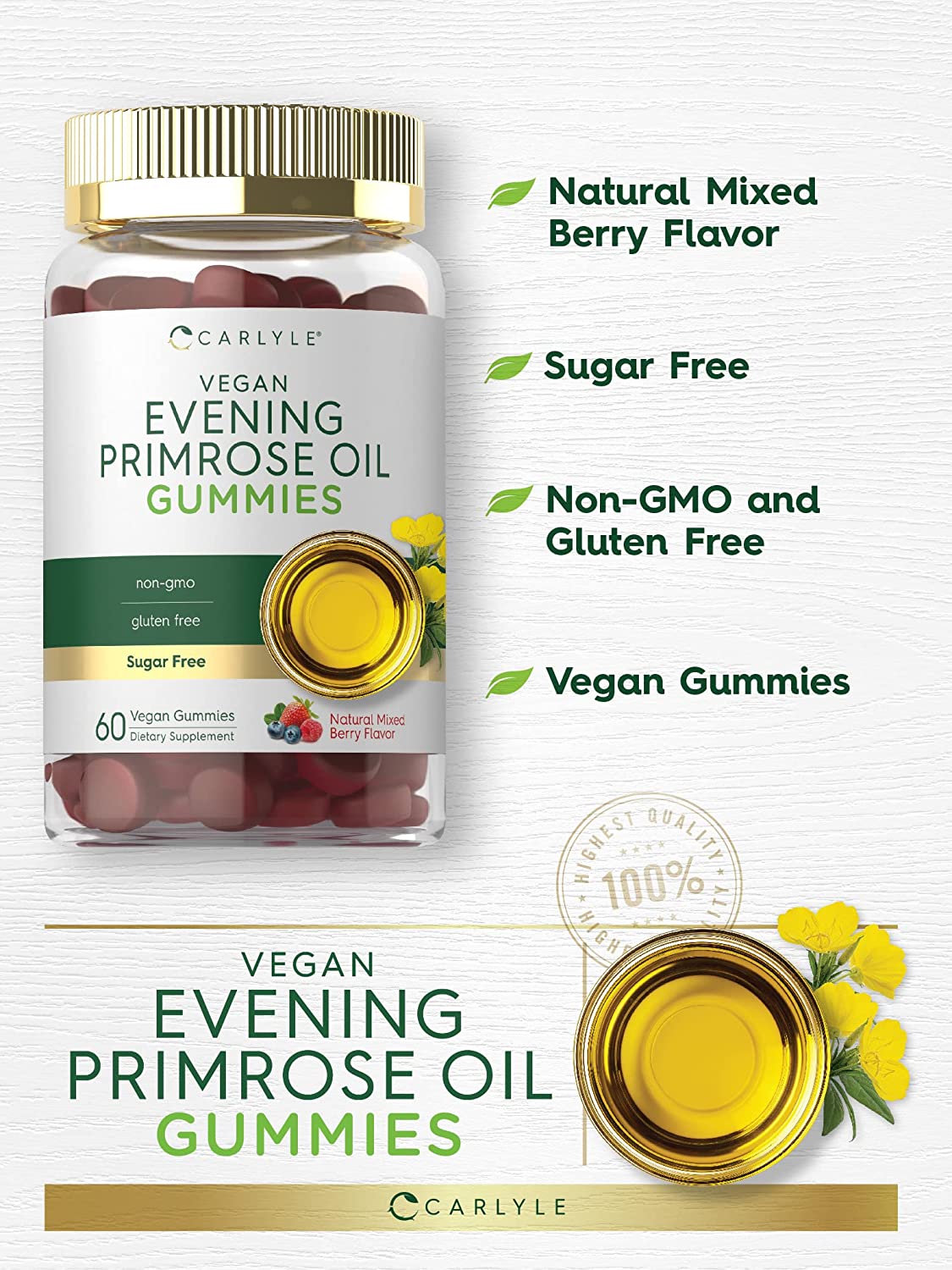 Evening Primrose Oil | 60 Gummies | Mixed Berry Flavor