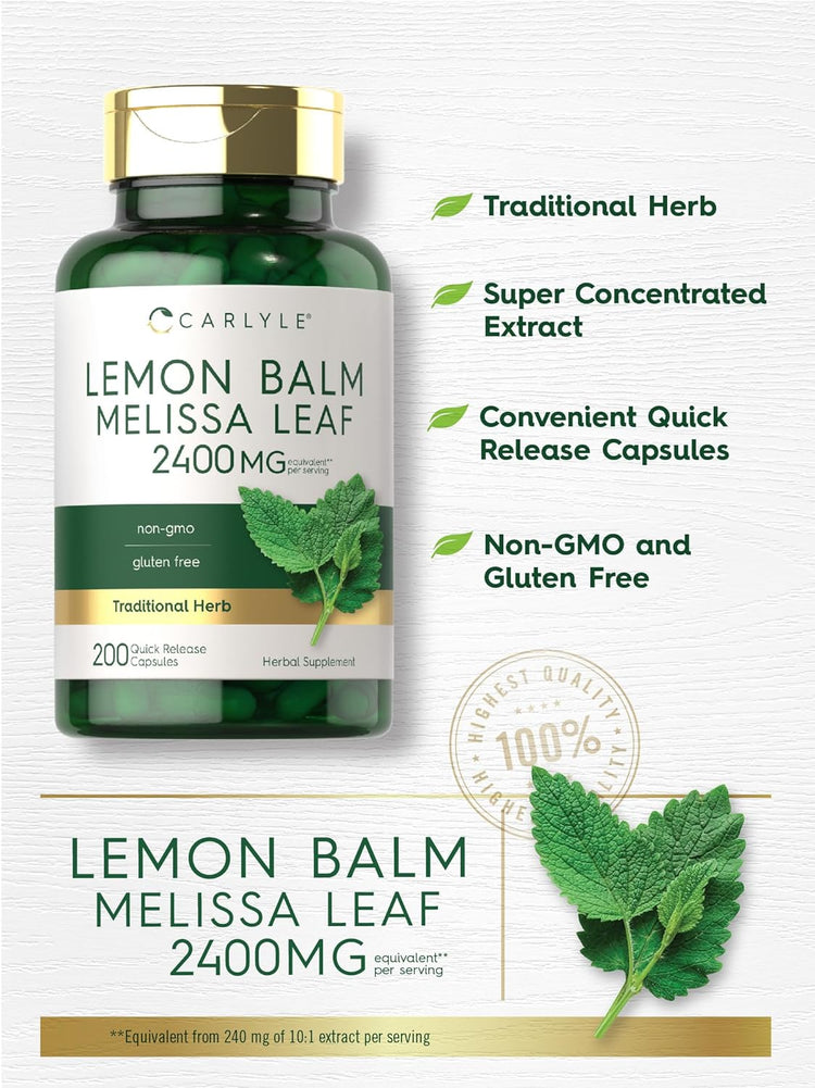 Folha de Melissa (Lemon Balm) 2400mg por porção | 200 Cápsulas