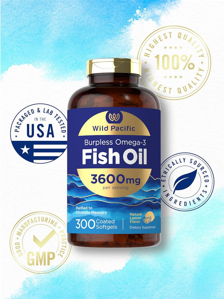 Aceite de Pescado Omega-3 3600 mg por porción | 300 Cápsulas Blandas