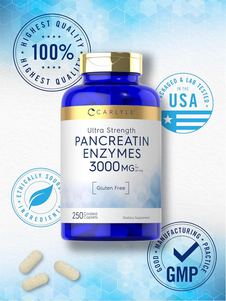 Enzimi Digestivi di Pancreatina 3000mg per porzione | 250 Compresse