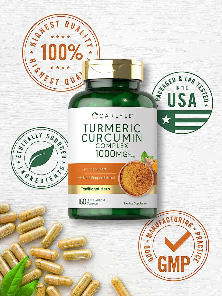 Kurkuma Curcumin mit schwarzem Pfeffer 1000mg | 180 Kapseln