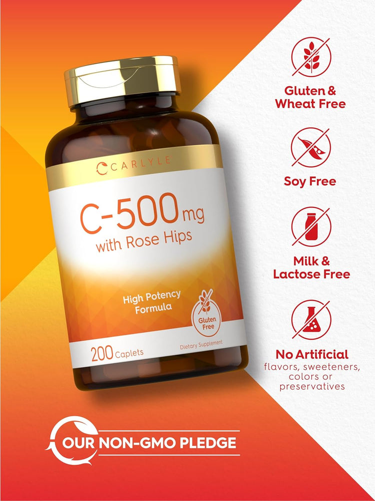 Vitamina C 500mg por porção com Rosa Mosqueta | 200 Comprimidos