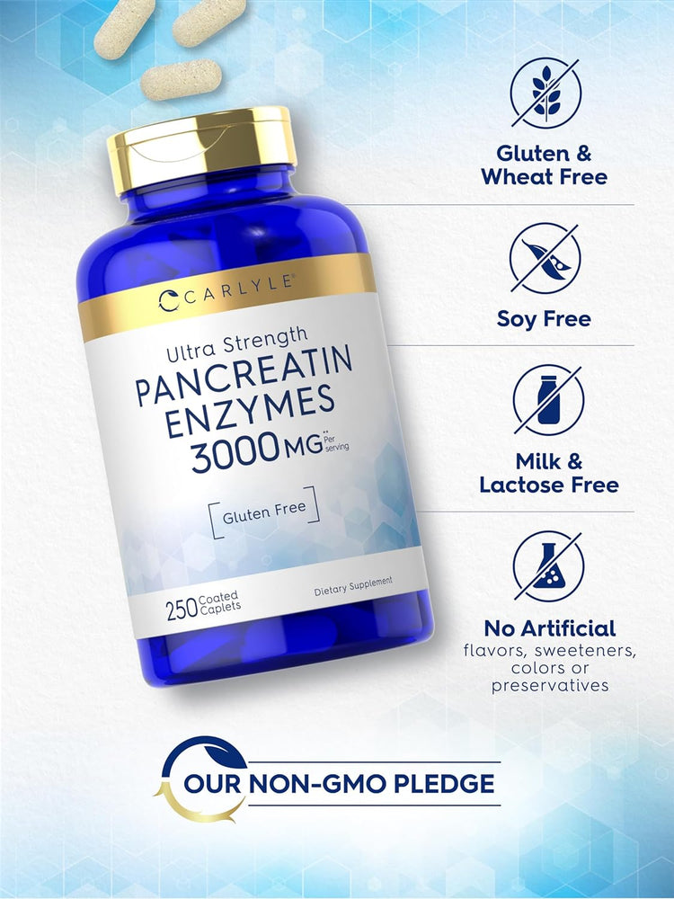 Enzimas Digestivas de Pancreatina 3000 mg por porción | 250 Comprimidos