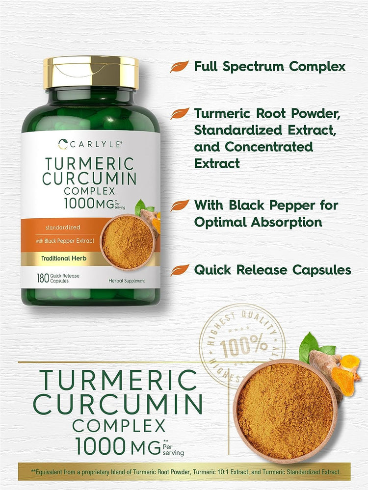 Kurkuma Curcumin mit schwarzem Pfeffer 1000mg | 180 Kapseln