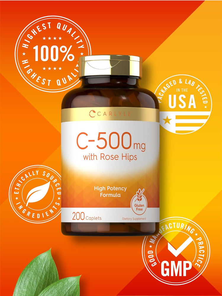 Vitamina C 500mg por porción con Escaramujos | 200 Tabletas