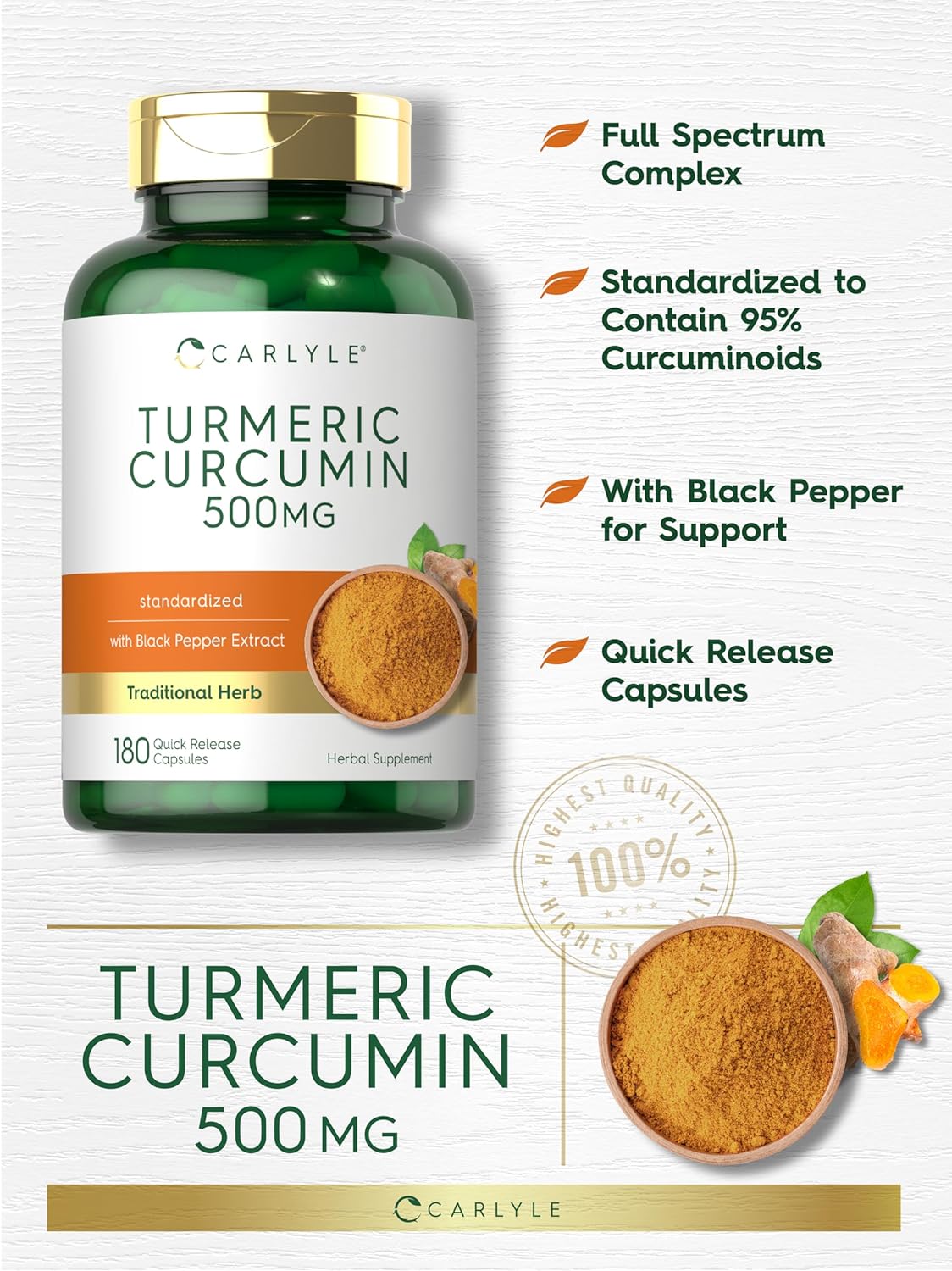 Turmeric Curcumin with Bioperine 500mg | 180 Capsules