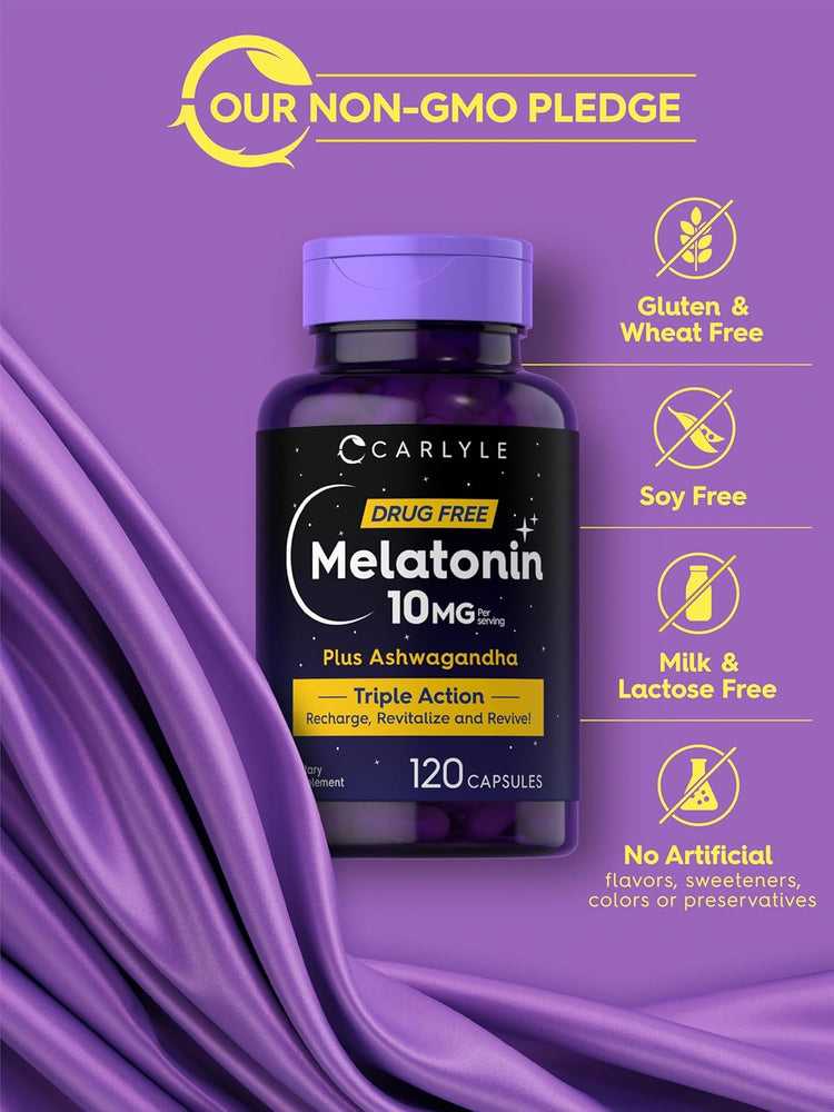 Melatonin 10mg pro Portion mit Ashwagandha | 120 Kapseln