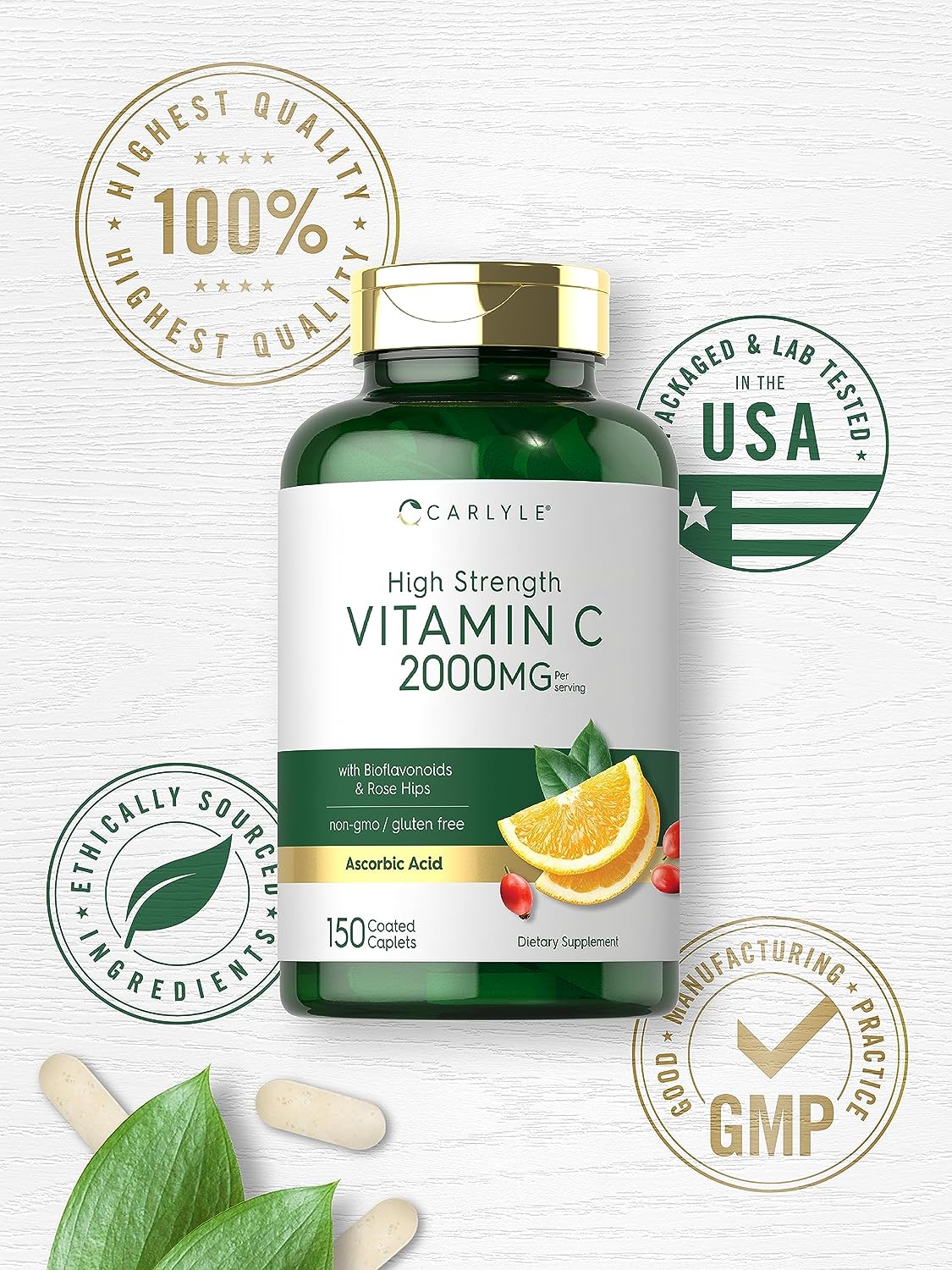 Vitamin C 2000mg with Rose Hips & Bioflavonoids | 150 Caplets