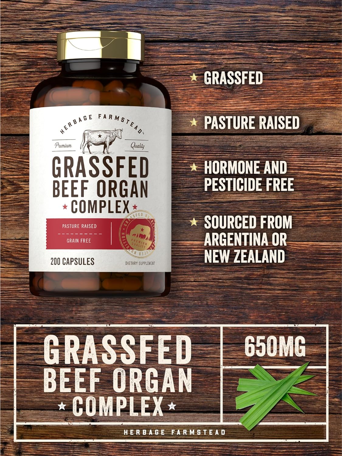 Grass Fed Beef Organs 650mg | 200 Capsules