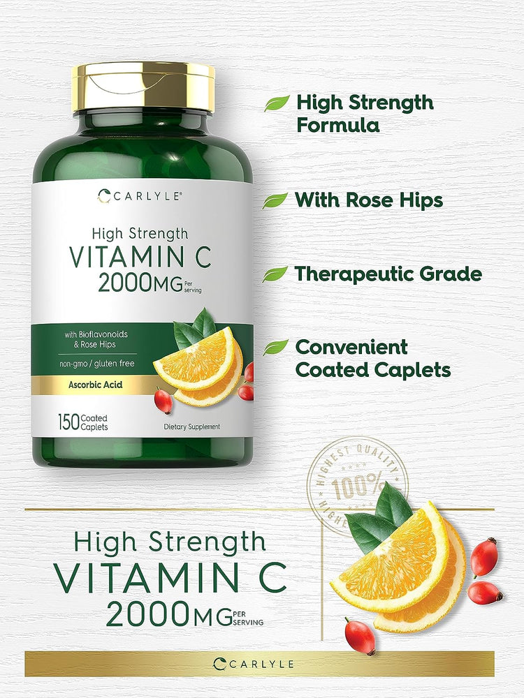 Vitamin C 2000mg per serving with Rose Hips & Bioflavonoids | 150 Caplets