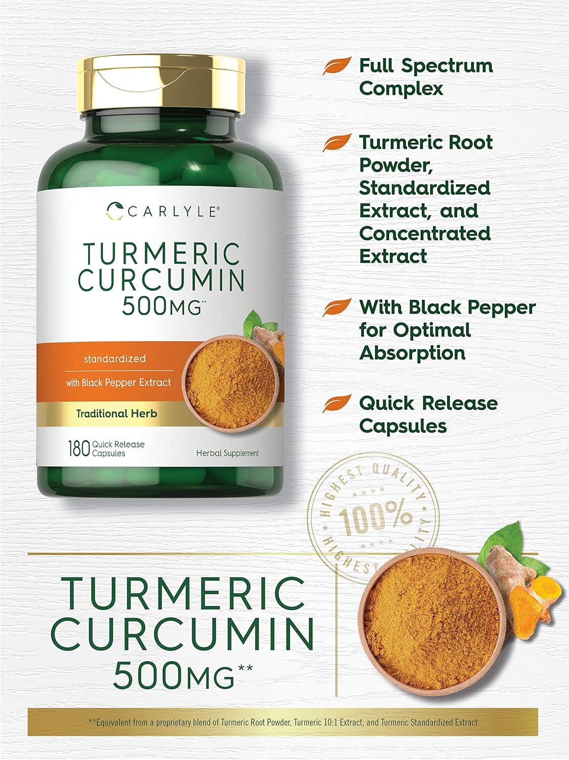 Turmeric Curcumin with Bioperine 500mg | 180 Capsules