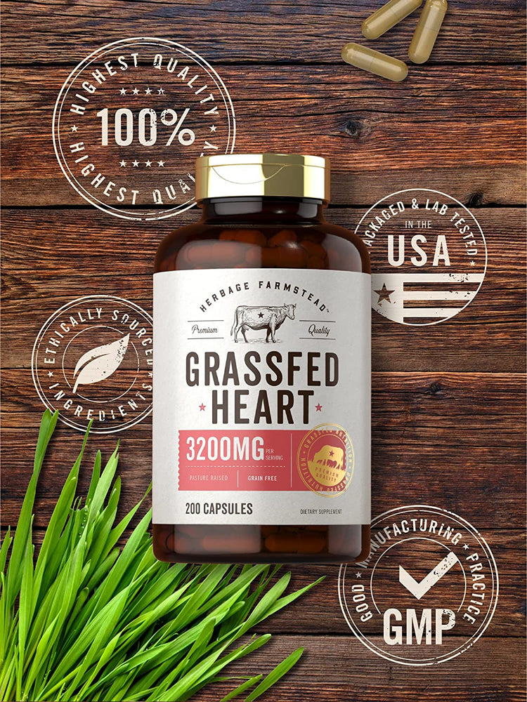 Grass Fed Beef Heart 3200mg per serving | 200 Capsules