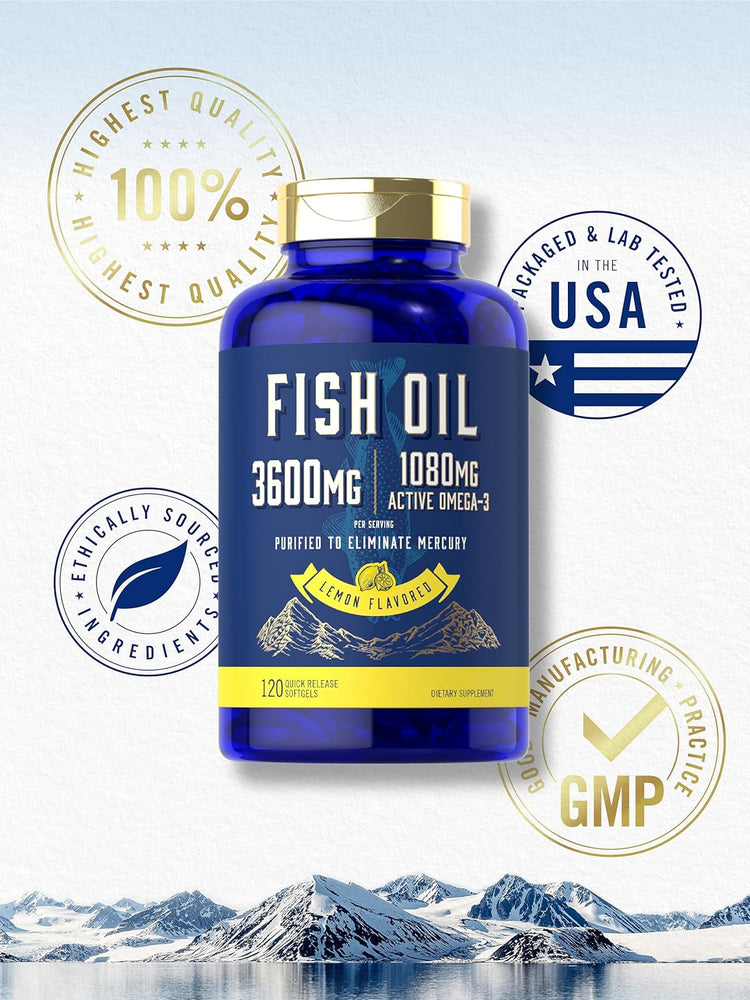 Olio di Pesce 3600mg con Omega-3 1080mg per porzione | 120 Softgel