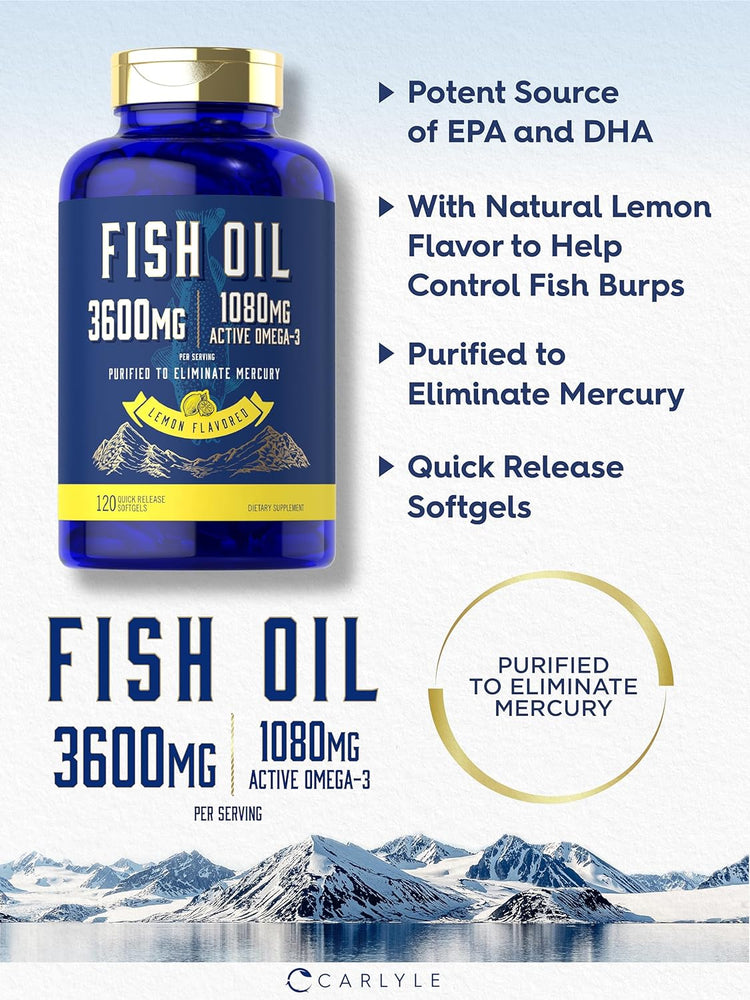 Olio di Pesce 3600mg con Omega-3 1080mg per porzione | 120 Softgel