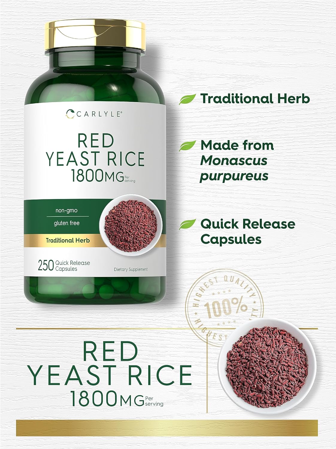 Red Yeast Rice 1800mg | 250 Capsules