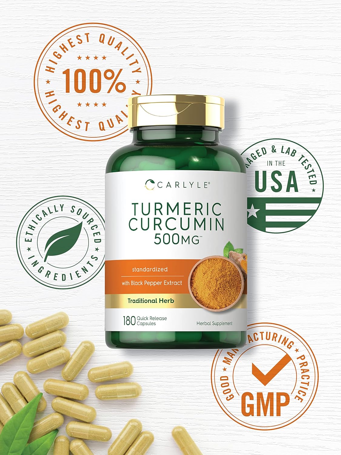 Turmeric Curcumin with Bioperine 500mg | 180 Capsules