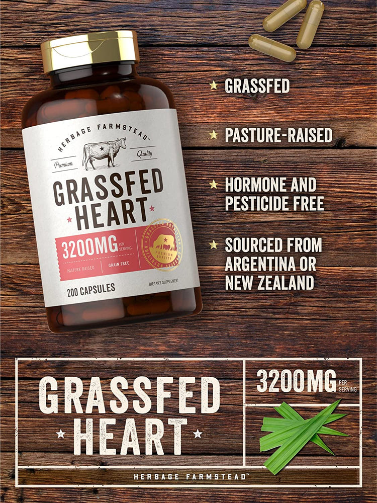 Grass Fed Beef Heart 3200mg per serving | 200 Capsules