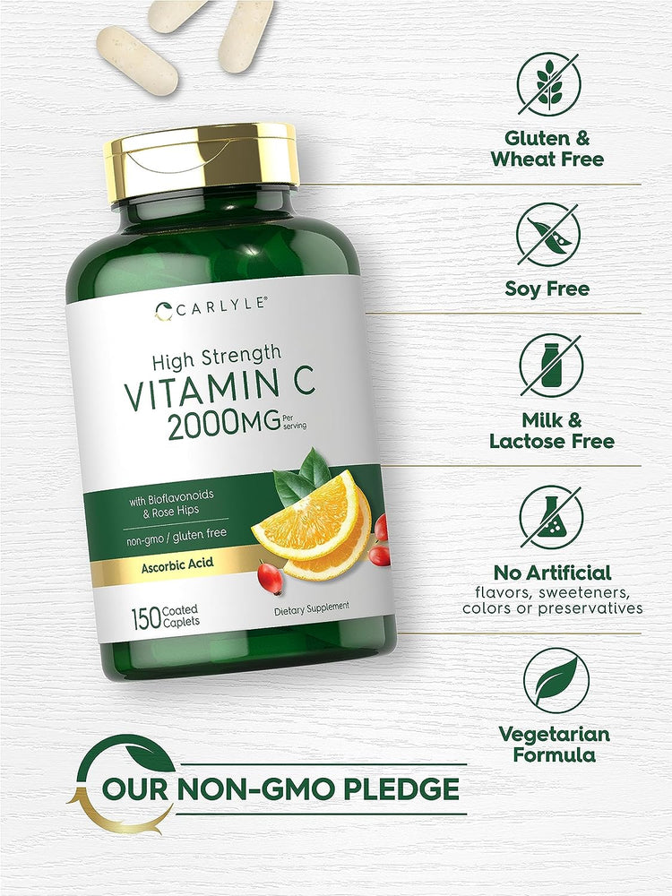 Vitamine C 2000mg par portion avec Cynorrhodons & Bioflavonoïdes | 150 Caplets