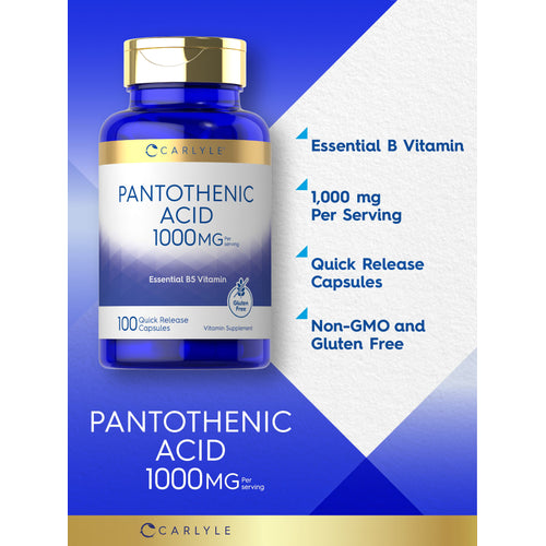 View 5 Graphic stating Essential B Vitamin, 1,000 mg Per Serving, Quick Release Capsules, Non-GMO and Gluten Free