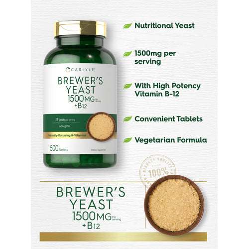 View 6 Graphic stating Nutritional Yeast, 1500mg per serving, With High Potency Vitamin B-12, Convenient Tablets, Vegetarian Formula