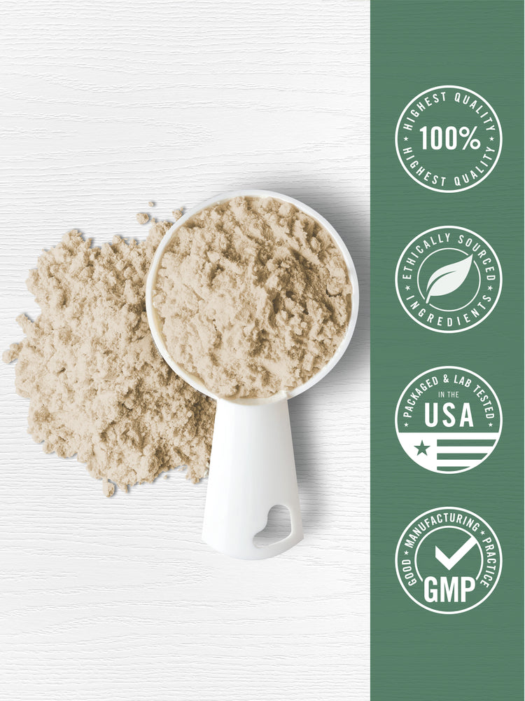 Graphic stating Finest Quality 100%, Ethically Sourced Ingredients, Packaged & Lab Tested USA, GMP Good Manufacturing Practice