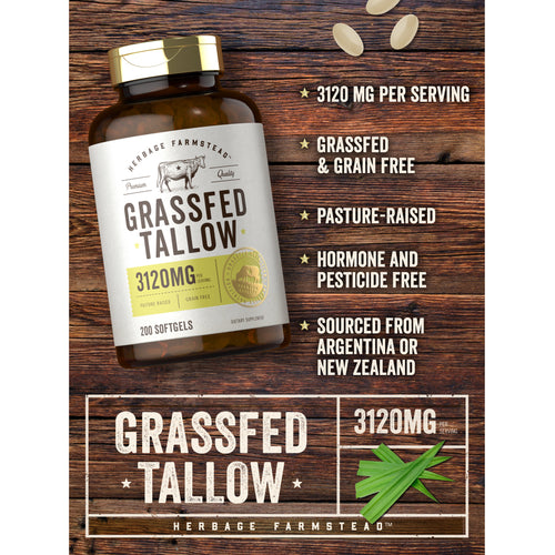View 7 Graphic stating 3120 MG Per Serving, Grassfed & Grain Free, Pasture-Raised, Hormone and Pesticide Free, Sourced from Argentina or New Zealand