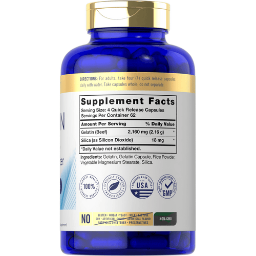 View 5 Back label / Supplement Facts showing directions, Supplement Facts, ingredients, quality badges, and dietary attribute icons.
