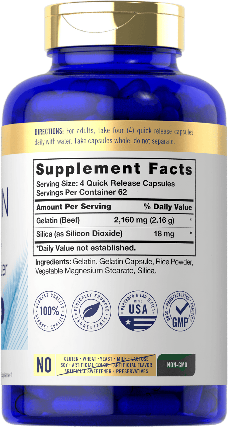 Back label / Supplement Facts showing directions, Supplement Facts, ingredients, quality badges, and dietary attribute icons.