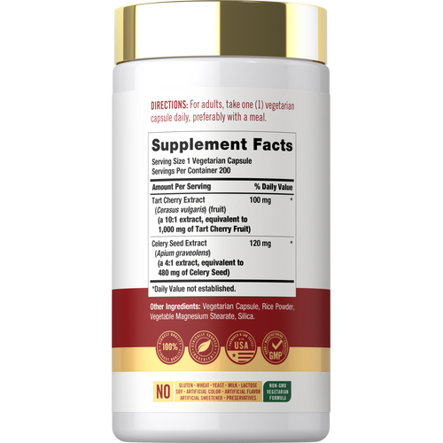 View 6 Back label / Supplement Facts for Tart Cherry Extract with Celery Seed vegetarian capsules.