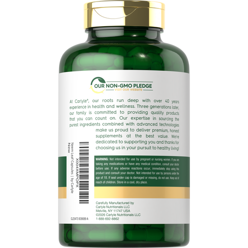 View 4 Back bottle label with Our Non-GMO Pledge, product information, warning, and manufacturer details.
