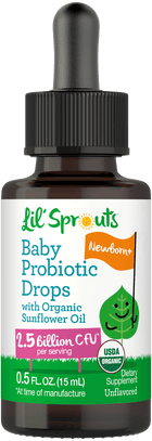 Lil' Sprouts Baby Probiotic Drops with Organic Sunflower Oil, 2.5 billion CFU, Unflavored, 0.5 FL OZ (15 mL), for Newborns+.
