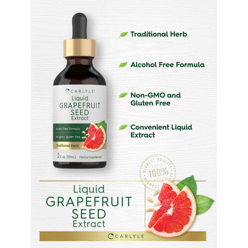 View 7 Product graphic stating Traditional Herb, Alcohol Free Formula, Non-GMO and Gluten Free, Convenient Liquid Extract, Liquid Grapefruit Seed Extract.