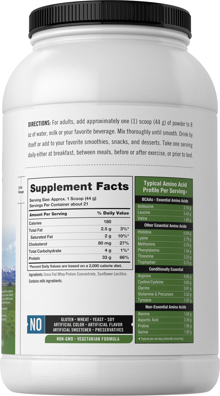 Back label / Supplement Facts panel for Plant Protein Concentrate powder with directions, amino acid profile, and dietary attributes