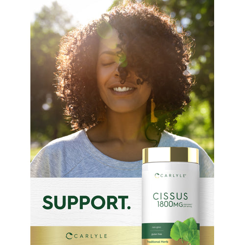 View 11 Lifestyle image of smiling adult outdoors with Cissus bottle and graphic stating SUPPORT.