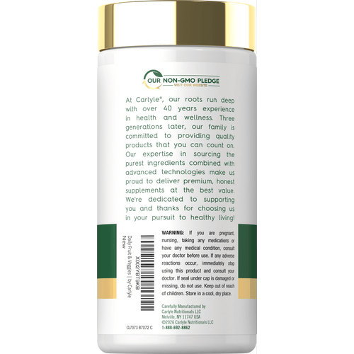 View 3 Carlyle Daily Fruit & Veggies supplement, 250 capsules for health and nutrition.
