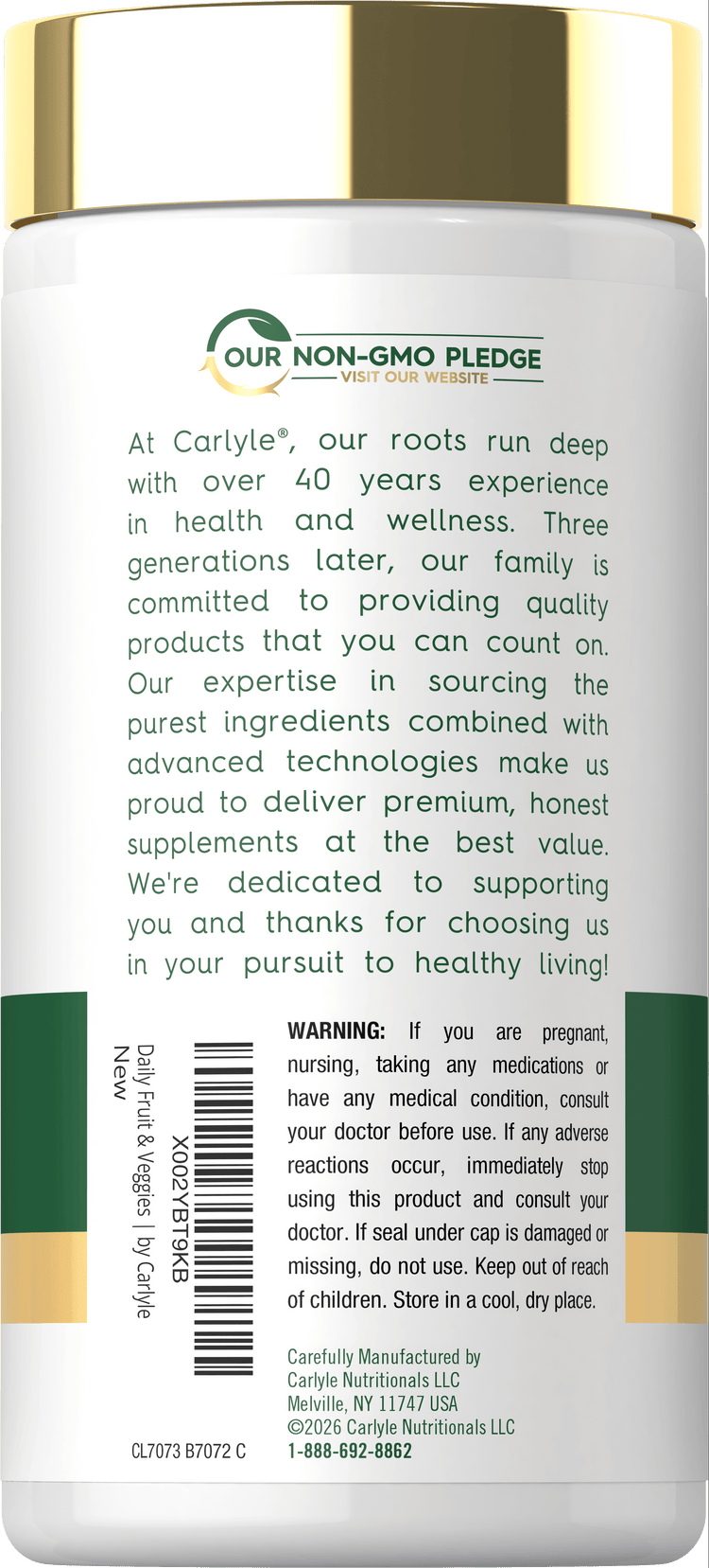 Carlyle Daily Fruit & Veggies supplement, 250 capsules for health and nutrition.