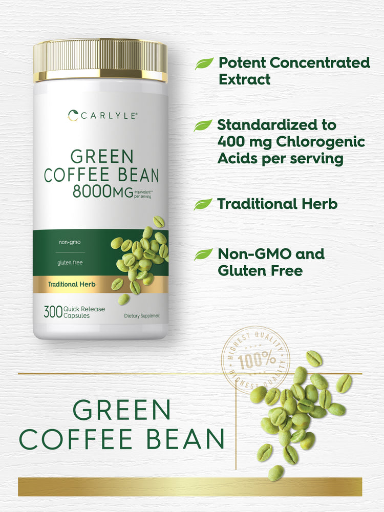 graphic stating Potent Concentrated Extract, Standardized to 400 mg Chlorogenic Acids per serving, Traditional Herb, Non-GMO and Gluten Free