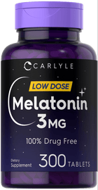 A bottle of Carlyle Melatonin 3MG containing 300 tablets is shown for bulk sale purposes.
