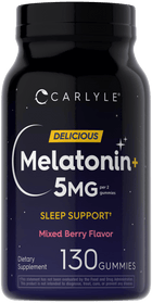 Melatonin 5MG per 2 gummies in Mixed Berry Flavor. 130 gummies for sleep support. Dietary supplement.