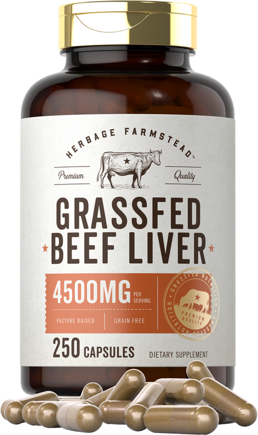 Fegato di Manzo Nutrito con Erba 4500mg per porzione | 250 Capsule